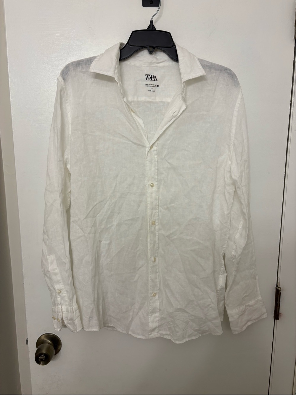 Zara Men’s 100% Linen Long Sleeve Button Up Shirt White Size Medium 4378/010